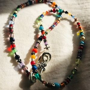 19” multicolor bead necklace with Bali silver